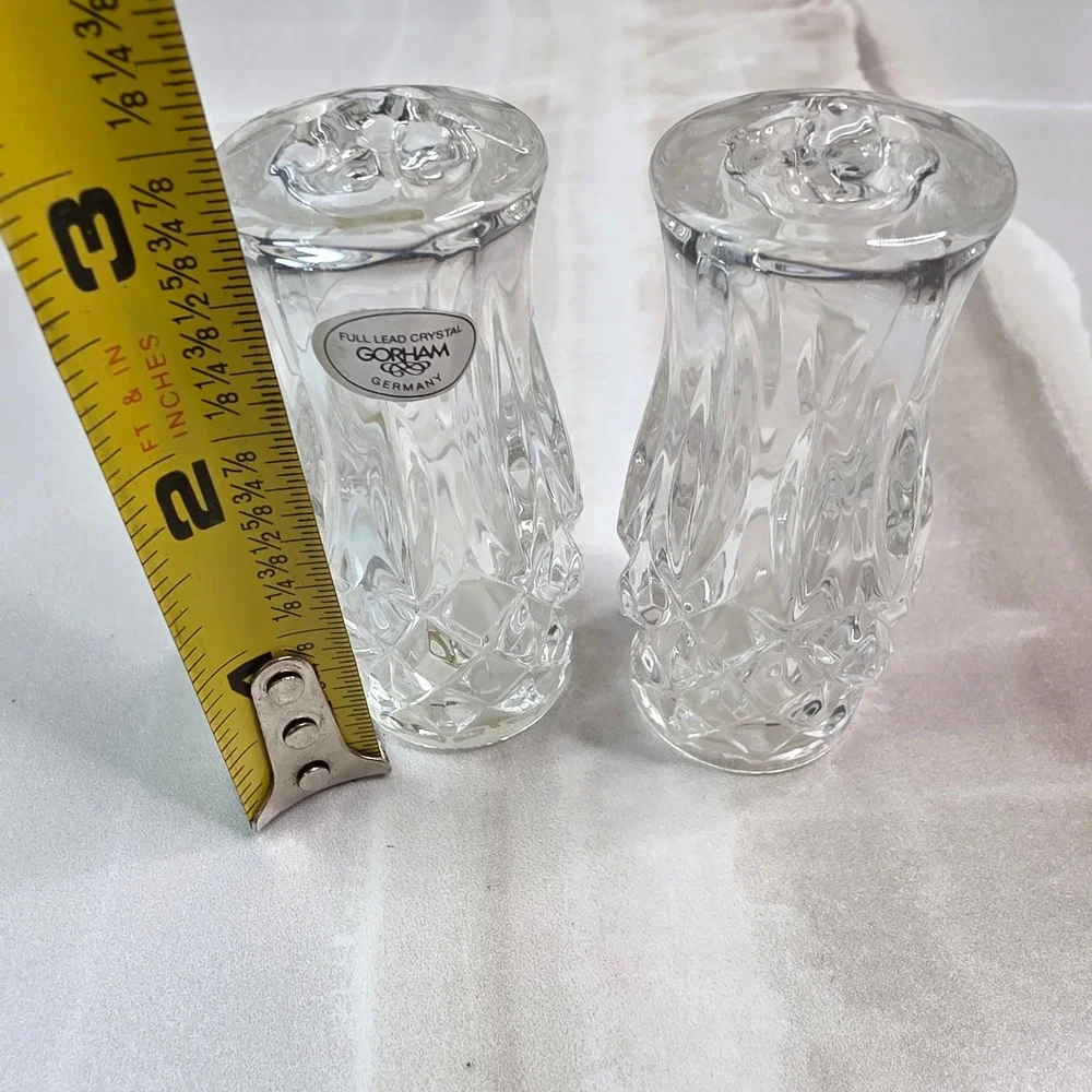 Gorham Full Lead Crystal Salt and Pepper Shakers Diamond Cut Germany 3‎ Inch S3